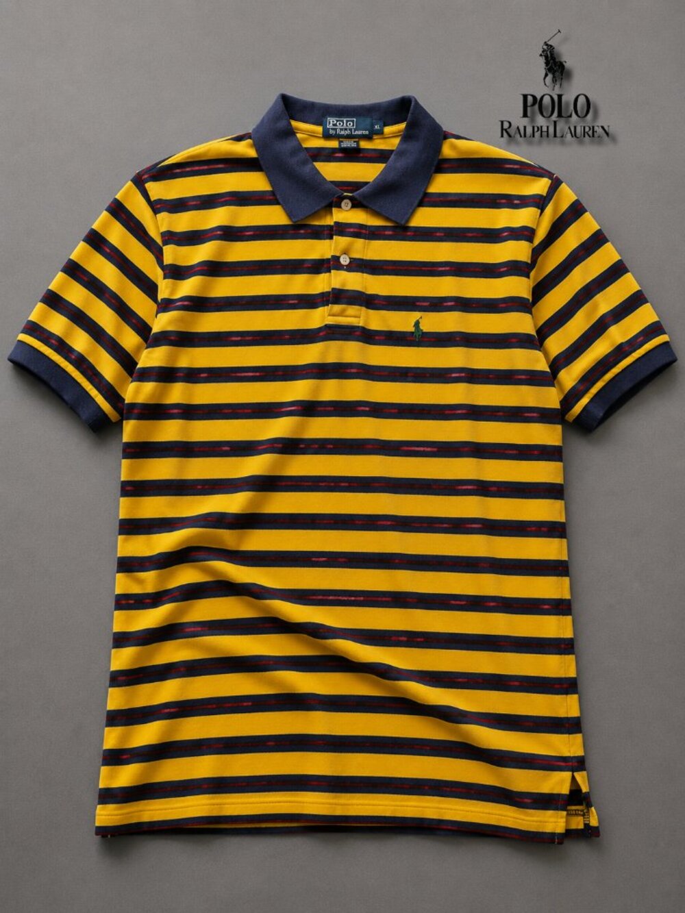 Polo Ralph Lauren Yellow & Navy Striped Polo Shirt - XL